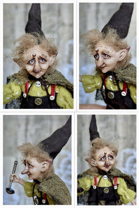 Full-scale view of a handmade gothic miniature — Small art doll Cooking gnome (6/12)