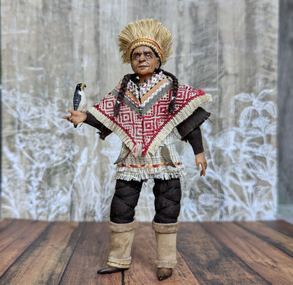 Full-scale view of a handmade gothic miniature — Small art doll Falconer (4/13), one-of-a-kind sculpture by Ritunia
