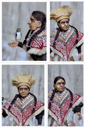 Full-scale view of a handmade gothic miniature — Small art doll Falconer (8/13), one-of-a-kind sculpture by Ritunia