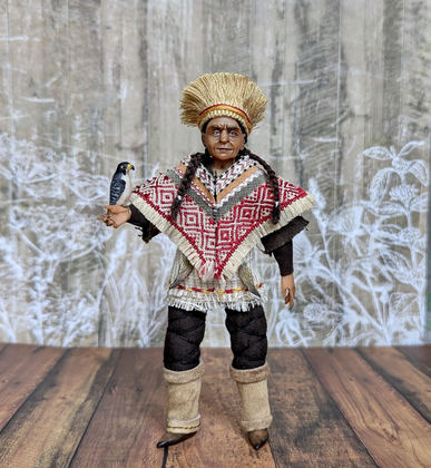 Full-scale view of a handmade gothic miniature — Small art doll Falconer (9/13), one-of-a-kind sculpture by Ritunia