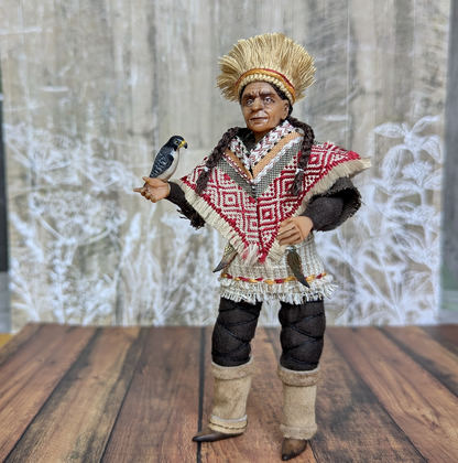 Full-scale view of a handmade gothic miniature — Small art doll Falconer (5/13), one-of-a-kind sculpture by Ritunia