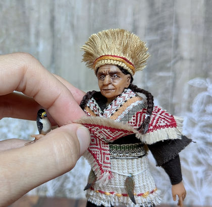 Full-scale view of a handmade gothic miniature — Small art doll Falconer (2/13), one-of-a-kind sculpture by Ritunia
