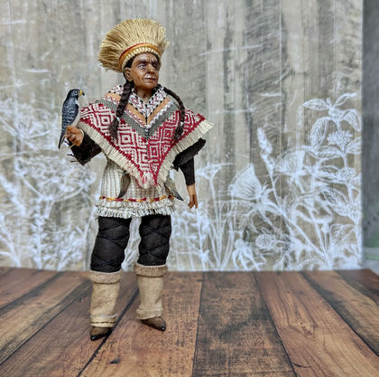 Full-scale view of a handmade gothic miniature — Small art doll Falconer (11/13), one-of-a-kind sculpture by Ritunia