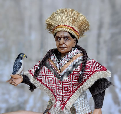 Full-scale view of a handmade gothic miniature — Small art doll Falconer (7/13), one-of-a-kind sculpture by Ritunia