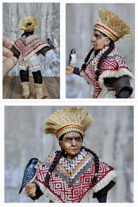 Full-scale view of a handmade gothic miniature — Small art doll Falconer (10/13), one-of-a-kind sculpture by Ritunia