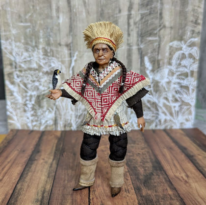 Full-scale view of a handmade gothic miniature — Small art doll Falconer (1/13), one-of-a-kind sculpture by Ritunia