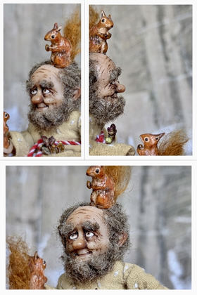 Full-scale view of a handmade gothic miniature — Small art doll Forester (2/10), Acrylic paint, polymer clay, fabric, wool