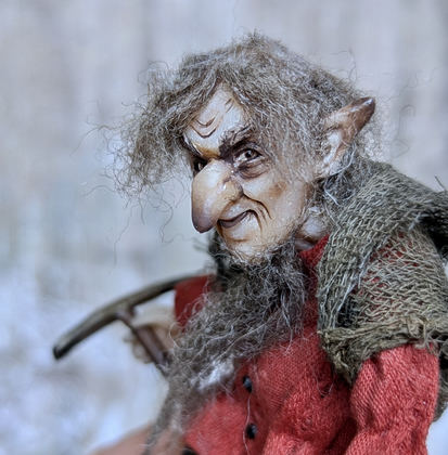 Full-scale view of a handmade gothic miniature — Small art doll Gnome (6/13)