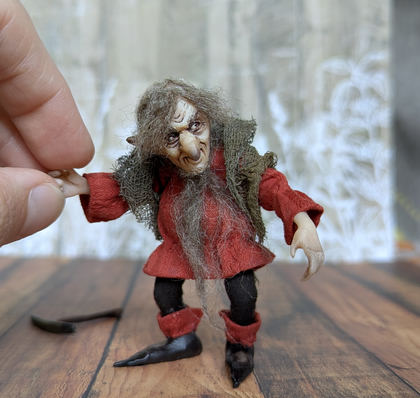 Full-scale view of a handmade gothic miniature — Small art doll Gnome (13/13)