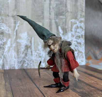 Full-scale view of a handmade gothic miniature — Small art doll Gnome (1/13)