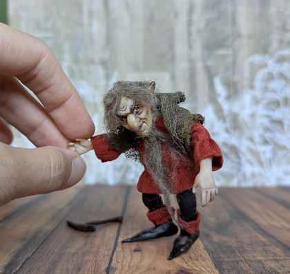 Full-scale view of a handmade gothic miniature — Small art doll Gnome (7/13)