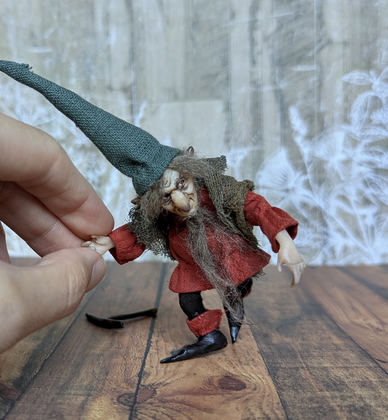 Full-scale view of a handmade gothic miniature — Small art doll Gnome (9/13)
