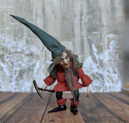 Full-scale view of a handmade gothic miniature — Small art doll Gnome (5/13)
