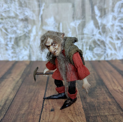 Full-scale view of a handmade gothic miniature — Small art doll Gnome (4/13)