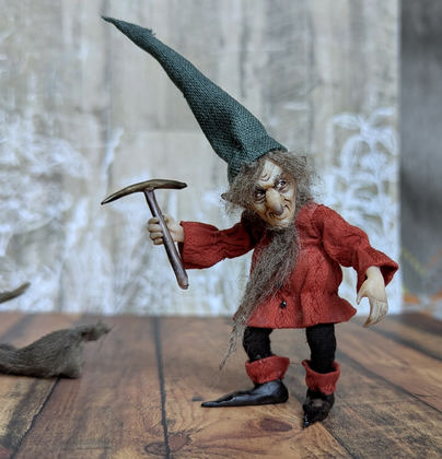 Full-scale view of a handmade gothic miniature — Small art doll Gnome (12/13)