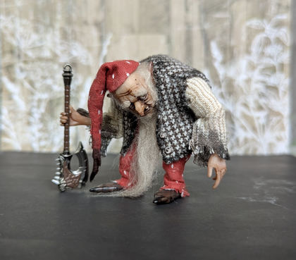 Small art doll Gnome with axe