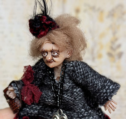 Full-scale view of a handmade gothic miniature — Small art doll Lady Agatha (10/11)