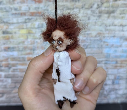 Full-scale view of a handmade gothic miniature — Small art doll Little ghost (6/9)
