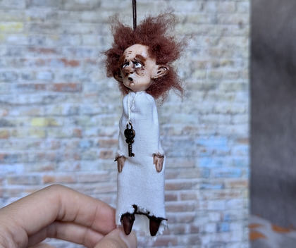 Full-scale view of a handmade gothic miniature — Small art doll Little ghost (5/9)