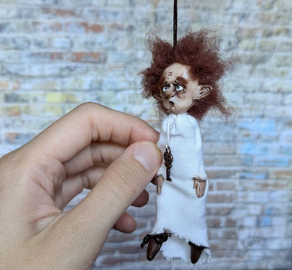 Full-scale view of a handmade gothic miniature — Small art doll Little ghost (7/9)