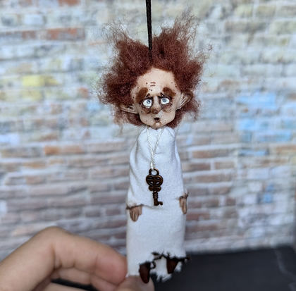 Full-scale view of a handmade gothic miniature — Small art doll Little ghost (8/9)