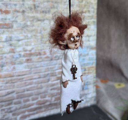 Full-scale view of a handmade gothic miniature — Small art doll Little ghost (9/9)