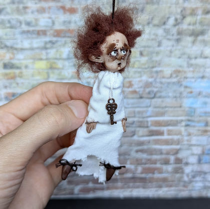 Full-scale view of a handmade gothic miniature — Small art doll Little ghost (1/9)
