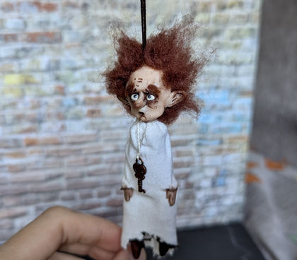 Full-scale view of a handmade gothic miniature — Small art doll Little ghost (4/9)