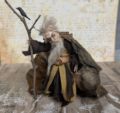 Full-scale view of a handmade gothic miniature — Small art doll Wizard (10/10)