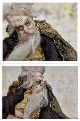 Full-scale view of a handmade gothic miniature — Small art doll Wizard (5/10)