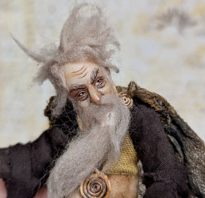 Full-scale view of a handmade gothic miniature — Small art doll Wizard (7/10)