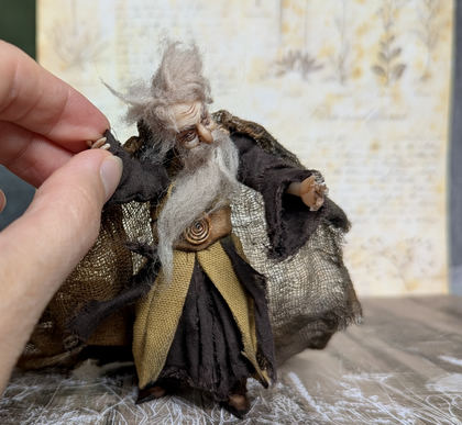 Full-scale view of a handmade gothic miniature — Small art doll Wizard (2/10)