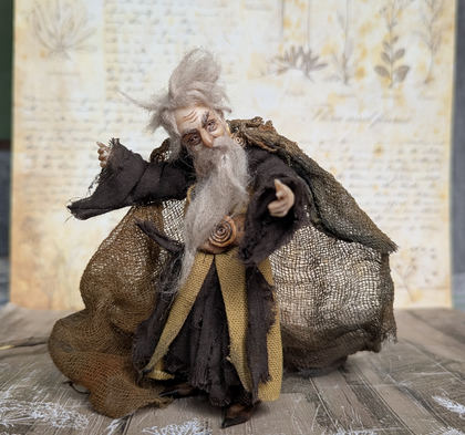 Full-scale view of a handmade gothic miniature — Small art doll Wizard (4/10)