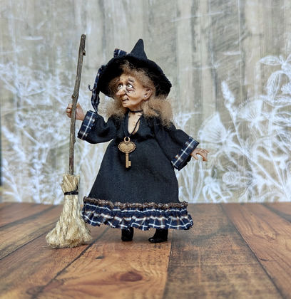 Full-scale view of a handmade gothic miniature — Small art Witch (8/11), one-of-a-kind sculpture by Ritunia