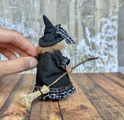 Full-scale view of a handmade gothic miniature — Small art Witch (9/11), one-of-a-kind sculpture by Ritunia