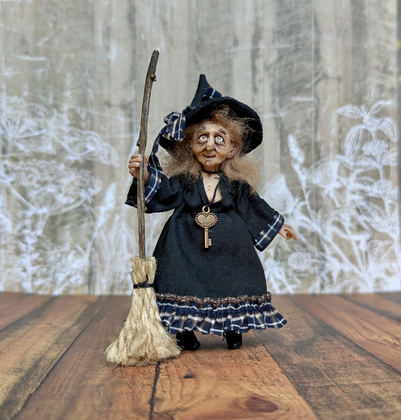 Full-scale view of a handmade gothic miniature — Small art Witch (5/11), one-of-a-kind sculpture by Ritunia