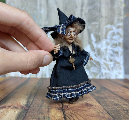 Full-scale view of a handmade gothic miniature — Small art Witch (7/11), one-of-a-kind sculpture by Ritunia