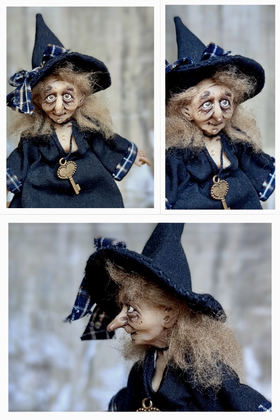 Full-scale view of a handmade gothic miniature — Small art Witch (11/11), one-of-a-kind sculpture by Ritunia