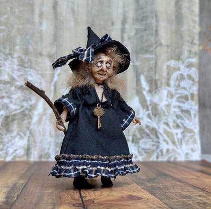 Full-scale view of a handmade gothic miniature — Small art Witch (4/11), one-of-a-kind sculpture by Ritunia