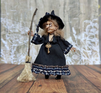 Full-scale view of a handmade gothic miniature — Small art Witch (6/11), one-of-a-kind sculpture by Ritunia