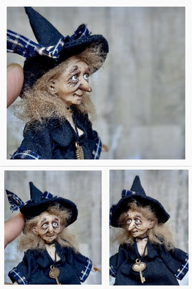 Full-scale view of a handmade gothic miniature — Small art Witch (2/11), one-of-a-kind sculpture by Ritunia