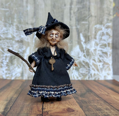 Full-scale view of a handmade gothic miniature — Small art Witch (3/11), one-of-a-kind sculpture by Ritunia