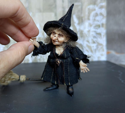 Full-scale view of a handmade gothic miniature — Small doll Witch (14/15)