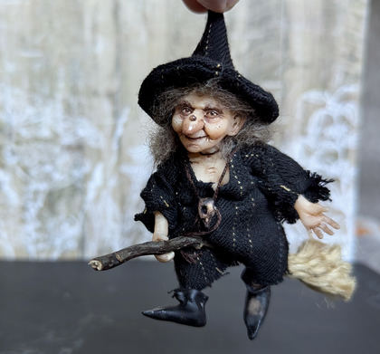Full-scale view of a handmade gothic miniature — Small doll Witch (9/15)