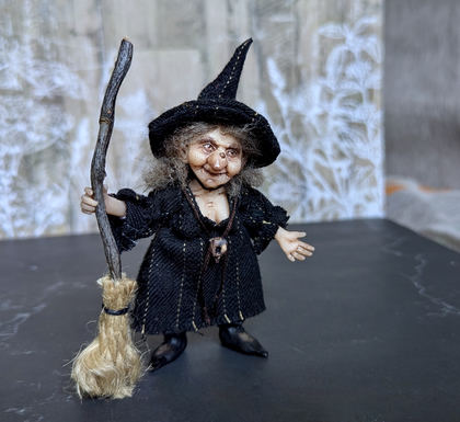 Full-scale view of a handmade gothic miniature — Small doll Witch (11/15)