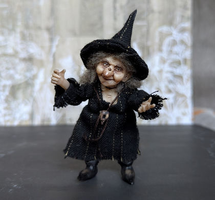 Full-scale view of a handmade gothic miniature — Small doll Witch (13/15)