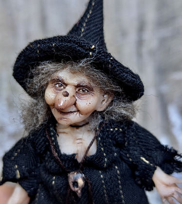 Full-scale view of a handmade gothic miniature — Small doll Witch (6/15)