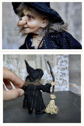 Full-scale view of a handmade gothic miniature — Small doll Witch (5/15)