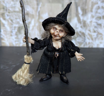 Full-scale view of a handmade gothic miniature — Small doll Witch (3/15)