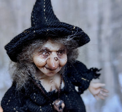 Full-scale view of a handmade gothic miniature — Small doll Witch (7/15)